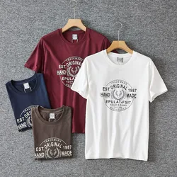 Summer New American Retro Short-sleeved O-neck Letter Printed T-shirt Men's Fashion Simple 100% Cotton Washed Casual Sport Tops