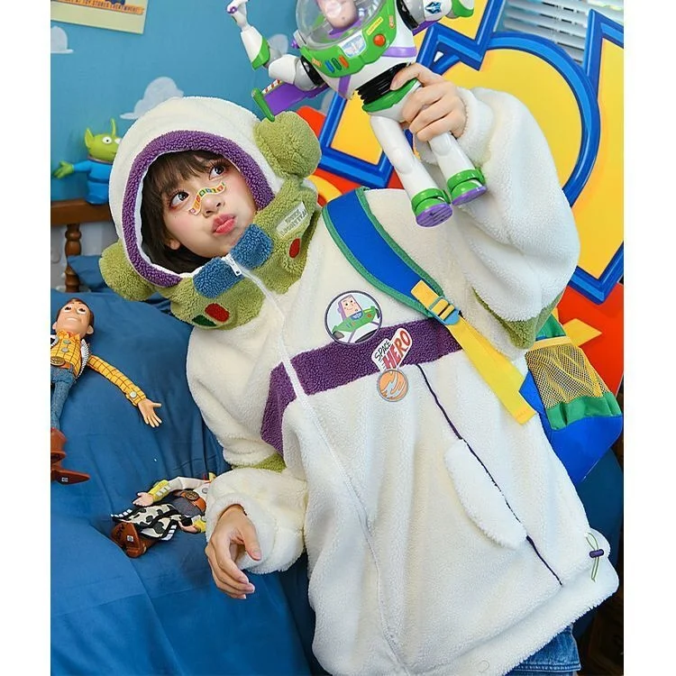 Disney Buzz Lightyear Thickened Hoodie Men Women Autumn Winter Casual Pullover Boys Girls Harajuku Streetwear Sweatshirts