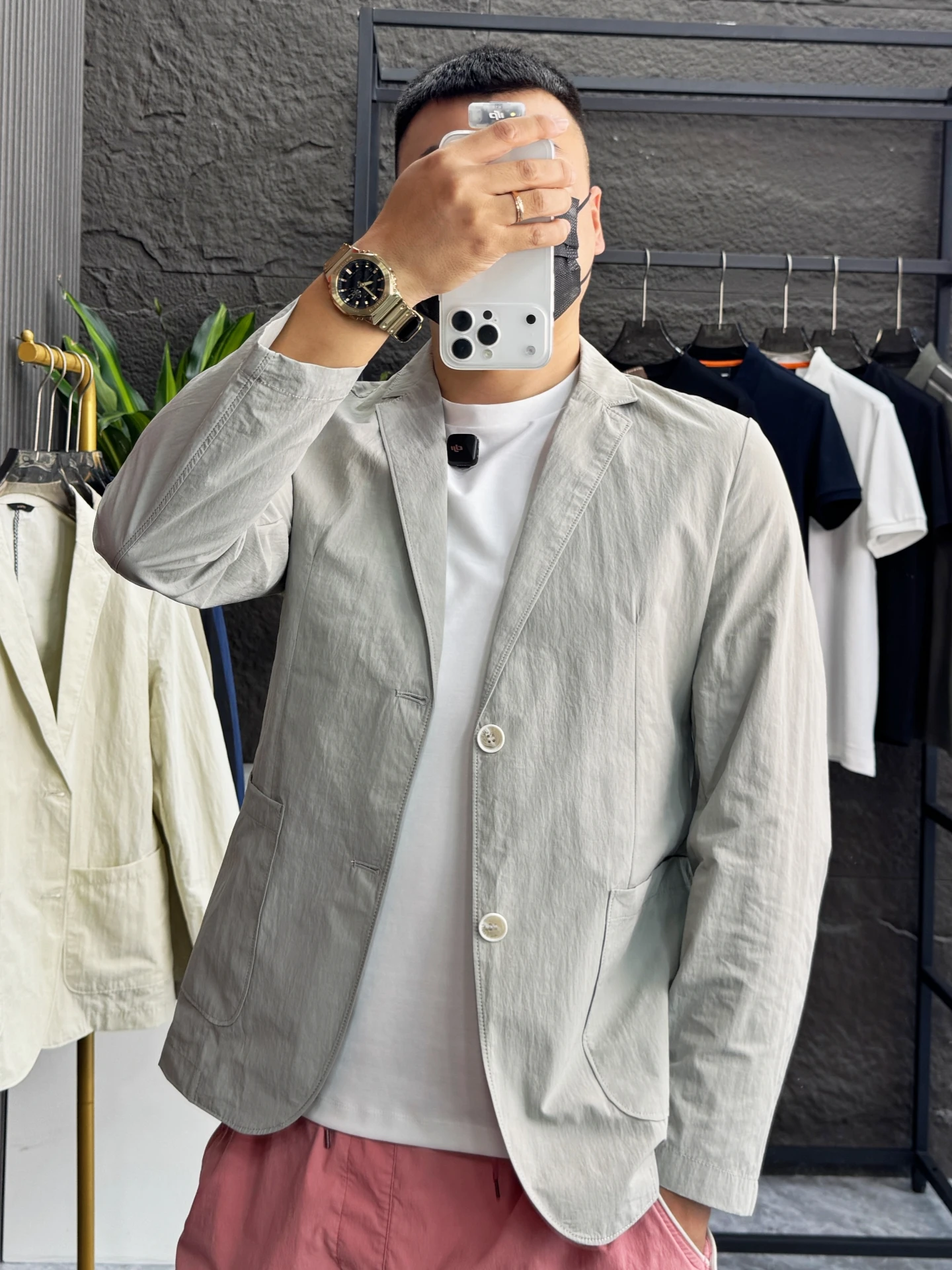 Casual Lightweight Plain Collar Men's Suit Spring Summer Commute Casual Wear Standard Fit Nylon Blend Sun Protection