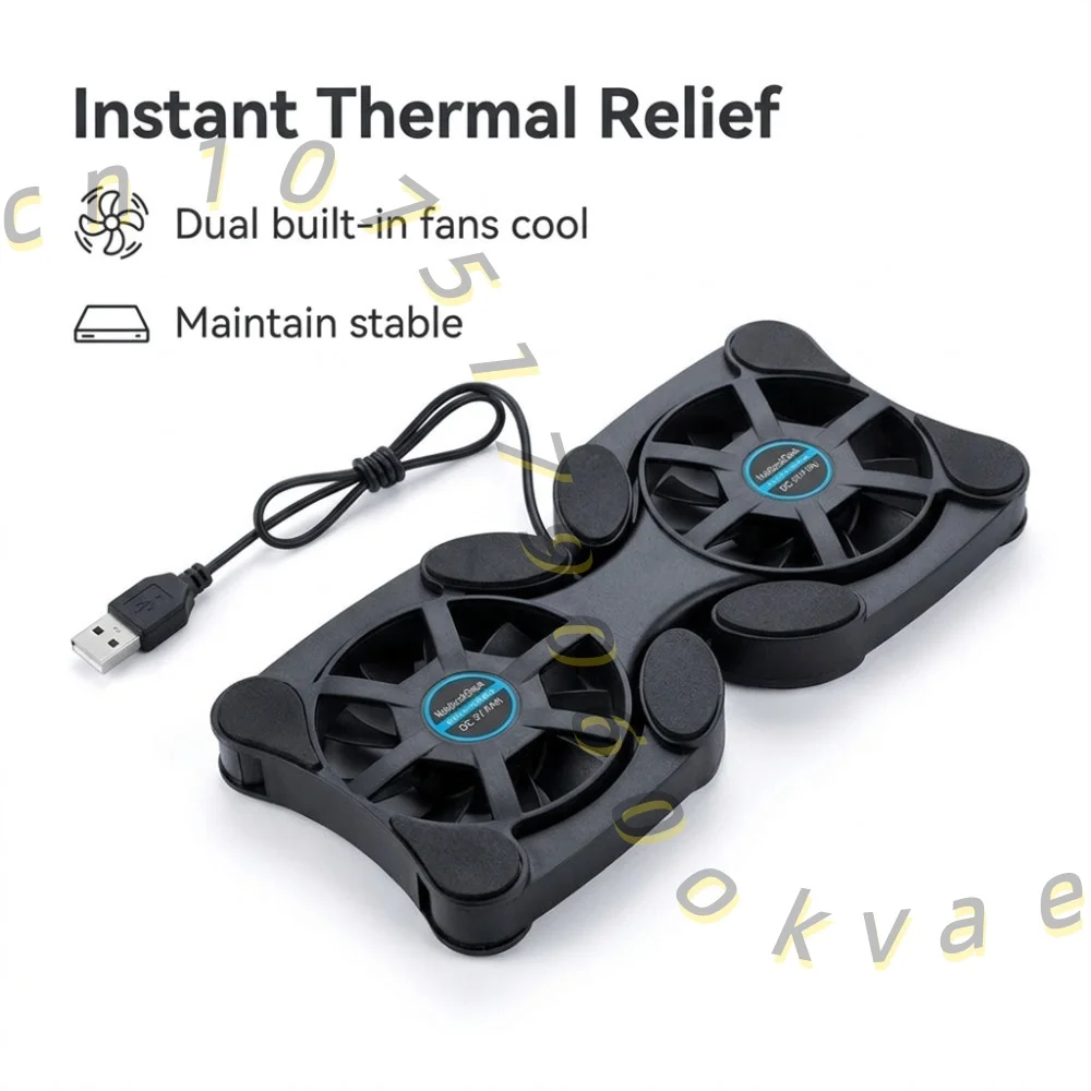 Portable USB Laptop Cooler Folding Octtopus Cooling Pad Dual Fans Black