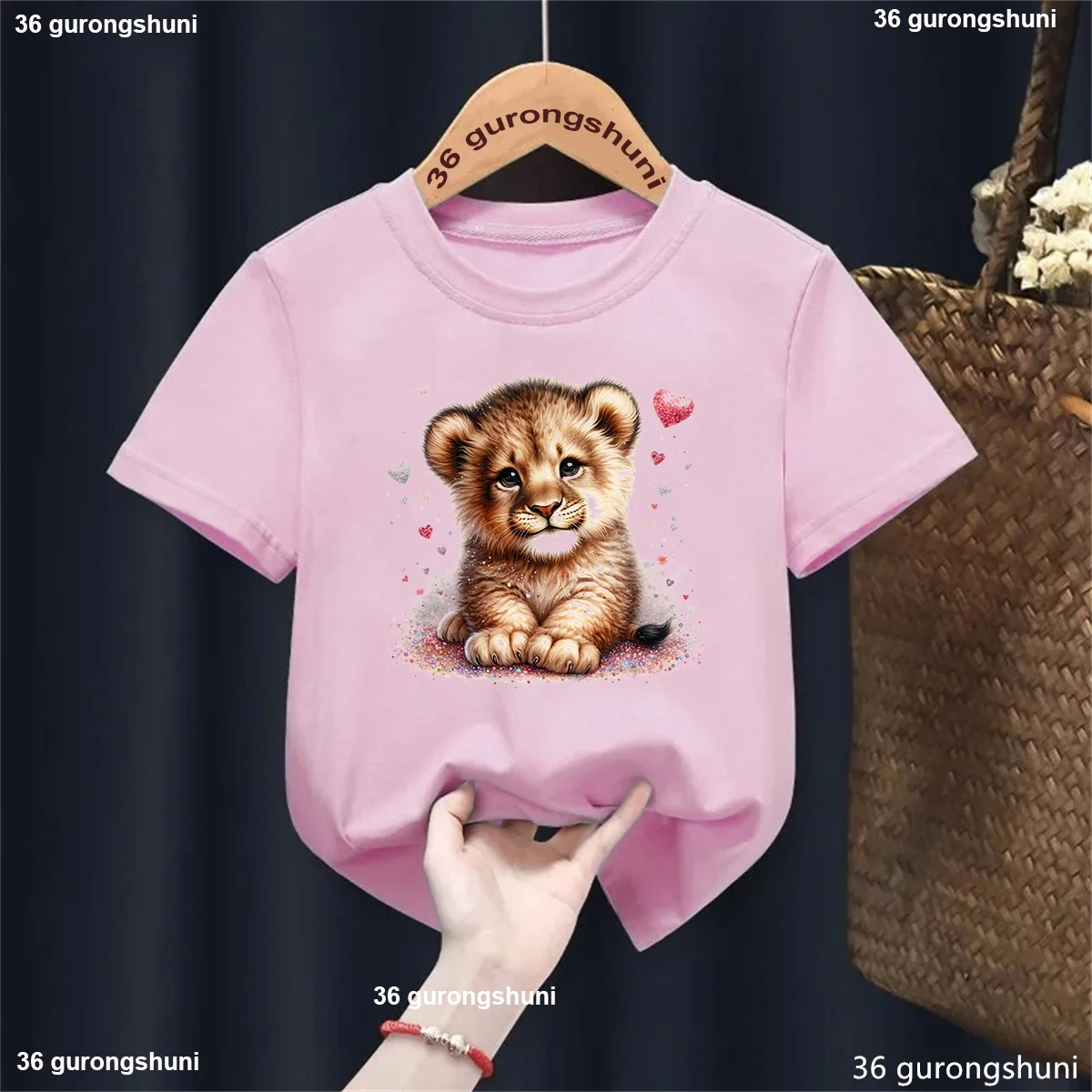 

White/Pink/Blue Kids Clothes Newest Glitter Lion Love Flowers Animal Printed T Shirt Girls/Boys Summer Fashion Tops T-Shirt