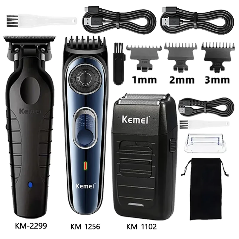Kemei Hair Clipper Km-2299 Km-1256 Km-1102 Barber Blading Hair Cutting Machine Clipper Grooming Cordless Rechargeable Shaver