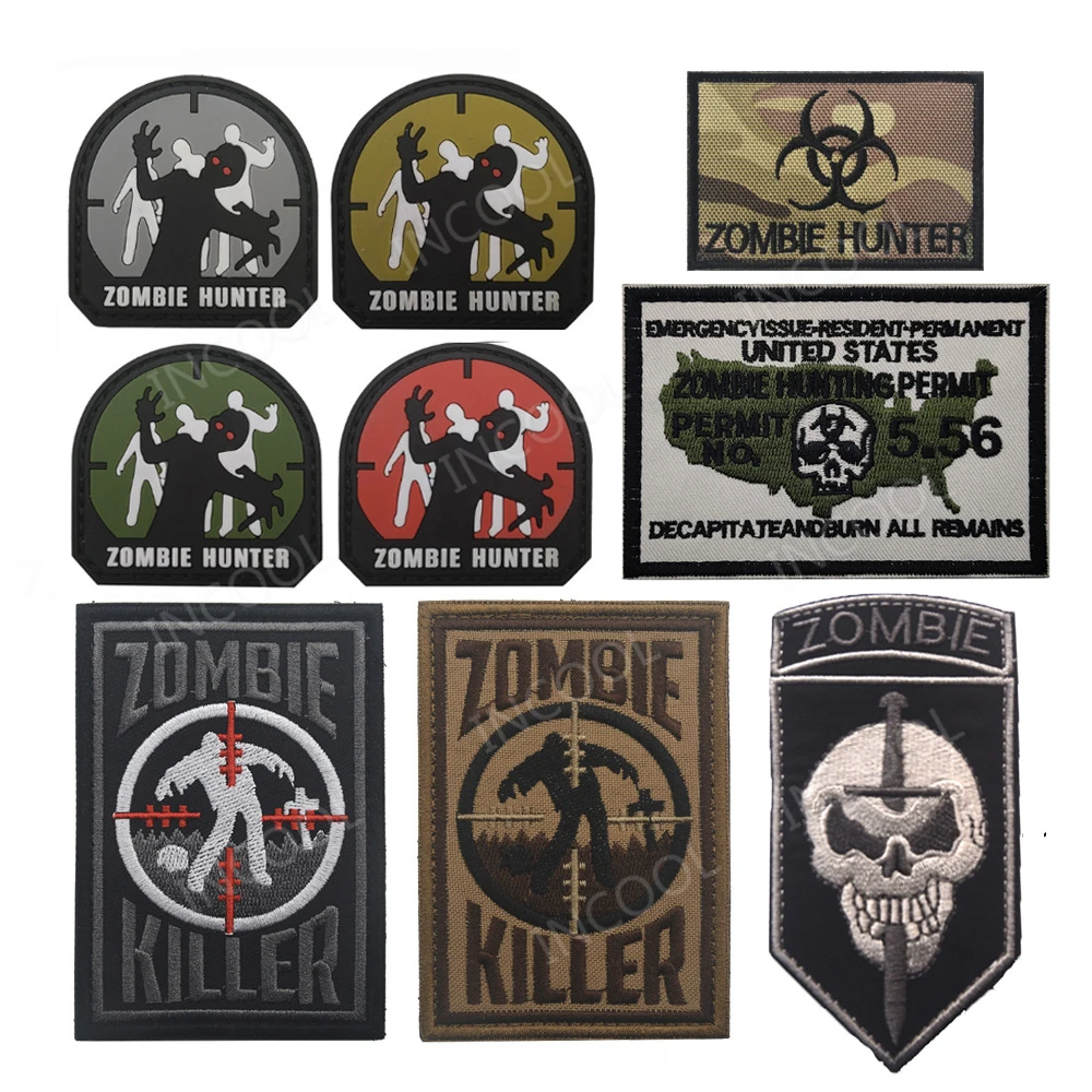 Haftowane naszywki Sniper Zombie Hunter Strip Appliqued PVC Rubber Decorative Chevron Skull Attach For Clothing Cap