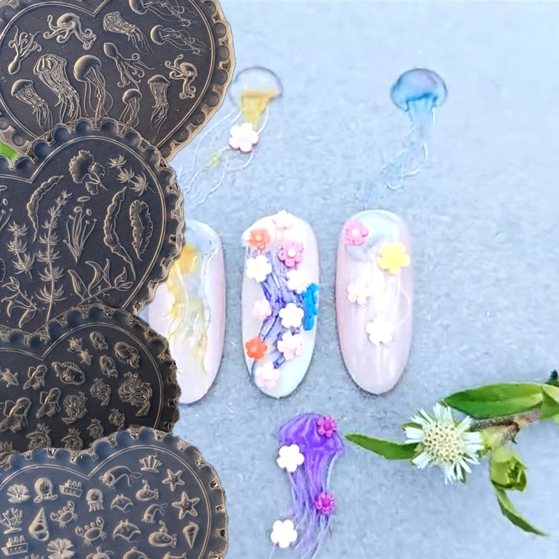 

1 Pcs Tulip Sea Shell Jellyfish Goldfish Starfish 3D Acrylic Nail Mold Nail Decorations DIY Silicone Manicure Mold Nail Art Mold