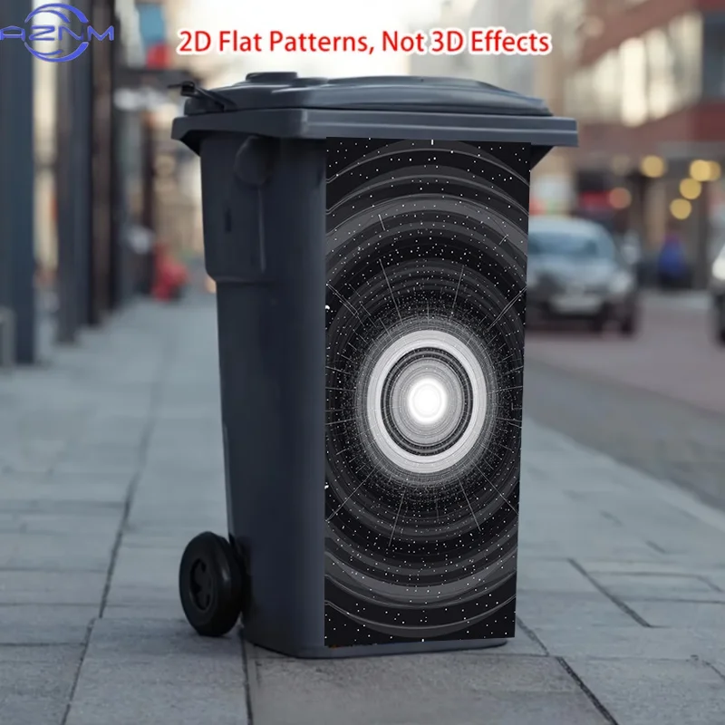 2D Flat Printing: A Trash Can Sticker Featuring a Starry Ring and Condensed Light Pattern Design. This Matte Surface Sticker I
