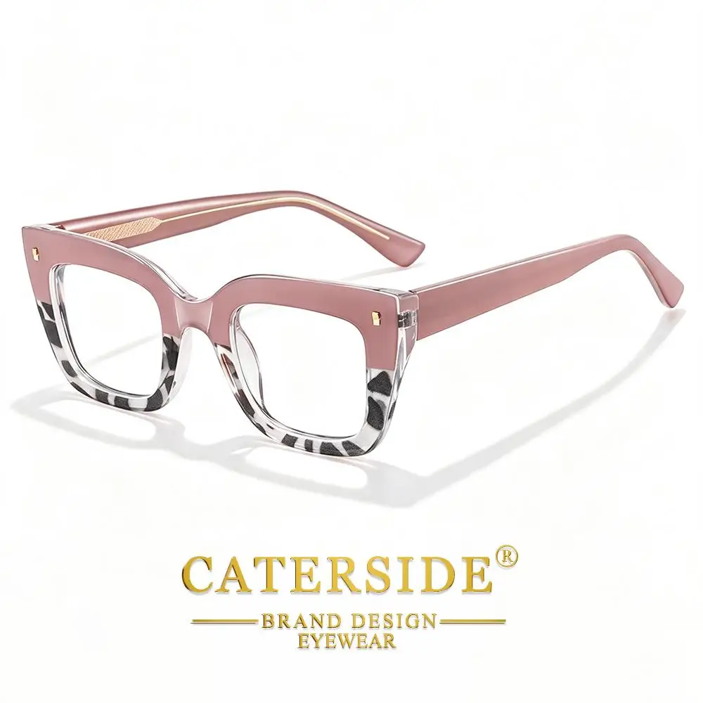 CATERSIDE Modische Damen-Katzenaugen-Brille mit Flachglas, Tr-90, Quadratischer Dicker Rahmen, Blaulichtfilter-Brille für Büro und Freizeit – Detail 8