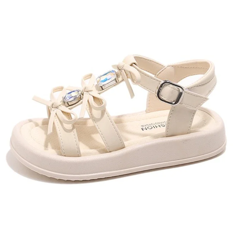 Children's Roman Sandals 2025 Summer New Girls' Bow Rhinestone Princess Shoes Fashion Soft Bottom Children's Casual Sandals