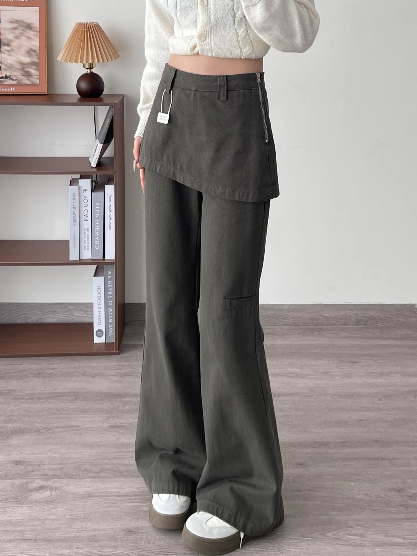 

plus Size Retro American Style High Waist Wide Leg Pants Women's Spring Drapey Slimming Trendy Long Pants False Two-Piece