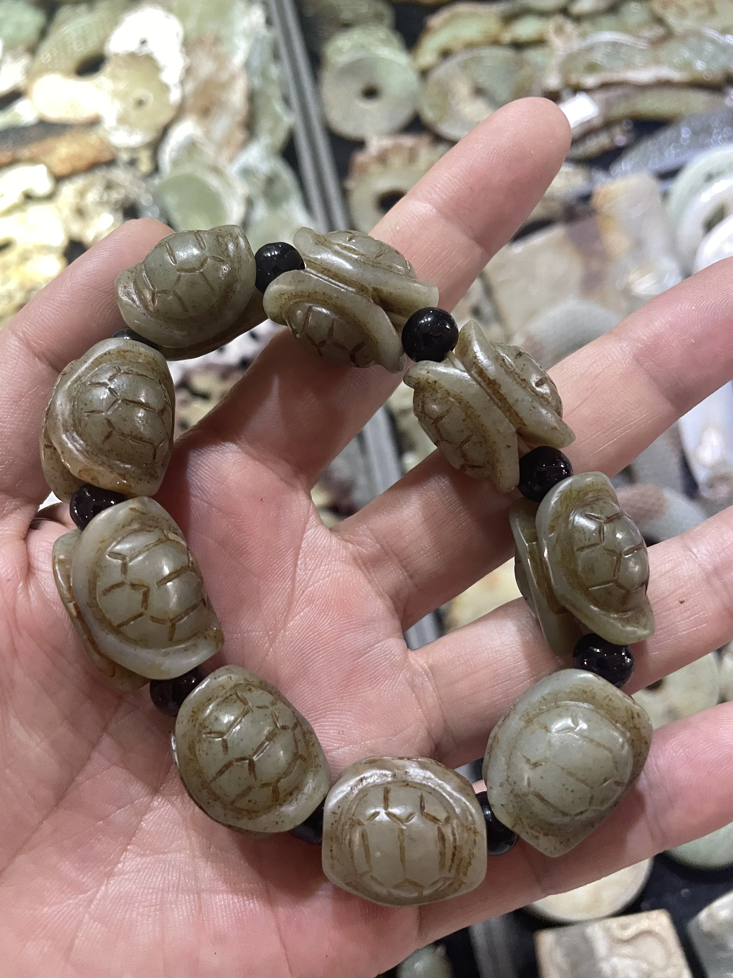 2 Kinds For Choice Treasure Top Chinese Hetian Old Jade Old Methed Sculptural totem Bead Bracelet Carving Timestown 20240725V12a