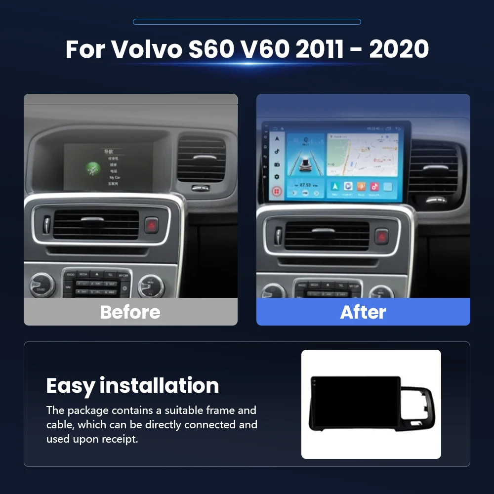 Android 16 Carplay Auto 2K Screen Multimedia Player Car Radio For Volvo S60 V60 2011 2012 - 2020 Autoradio WIFI Stereo Qualcomm