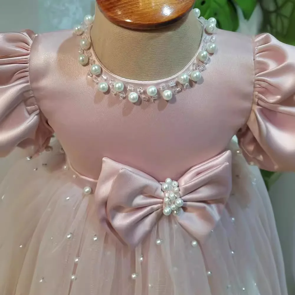 New Formal Luxury Girls' Bow Princess Dress Flower Girl Wedding Dress High end French Children's Puffy Dress Elegant Party Dress