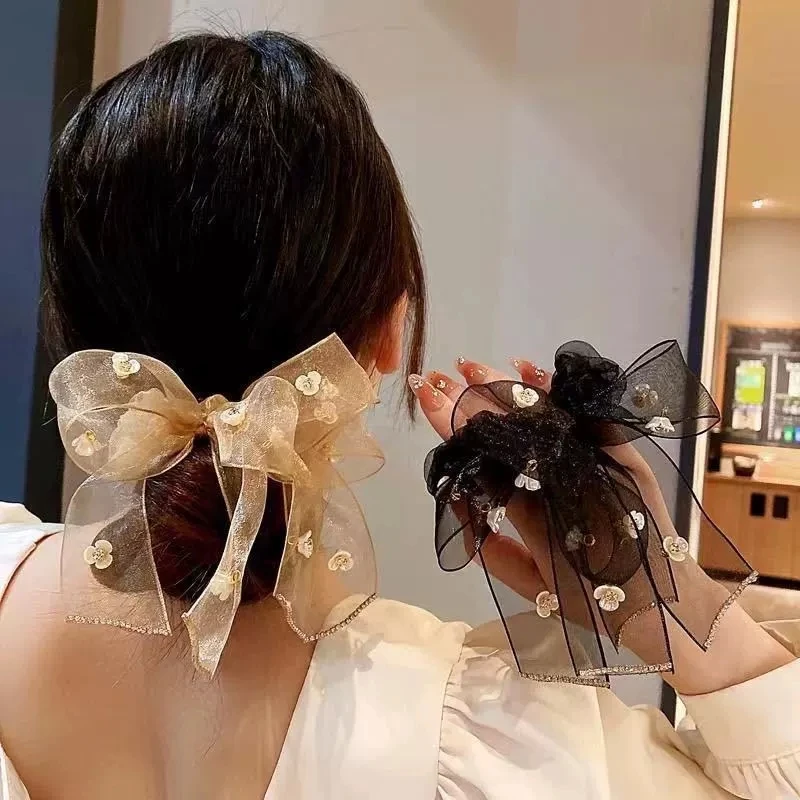 

Модное кольцо для волос с толстым кишечником, стразы, цветок, высокий J, сладкий темперамент, хвост, веревка для волос, повязка на голову для женщин