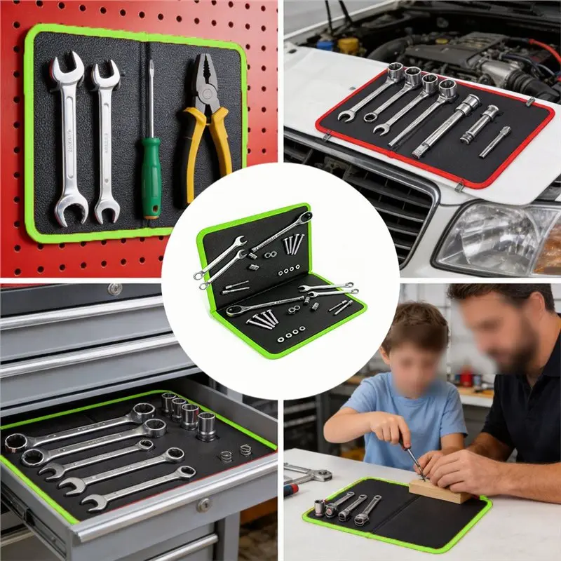 DT19-Folding Magnetic Tool Mat For Hardware Storage- Double-Sided Leather Pad Power Tool Accessories