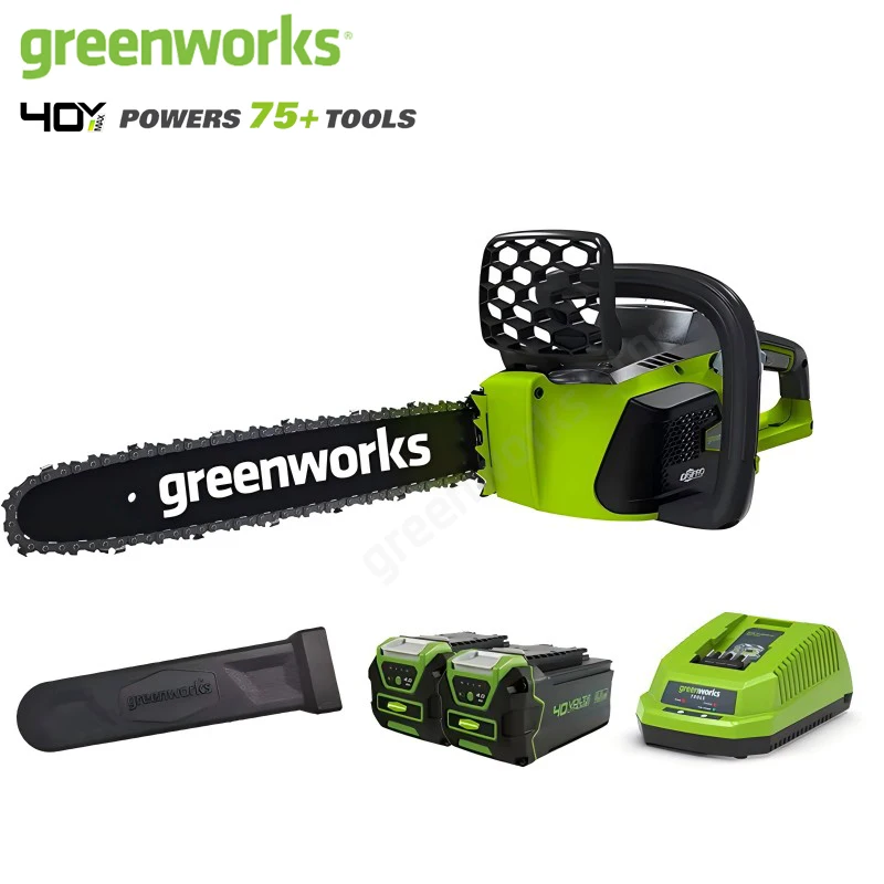 Greenworks 40V ChainSaw Brushless Motor 12M/S with Original 16Inch Chainbar and Oregon Sawchain 2pc 4ah Battery Combo Set