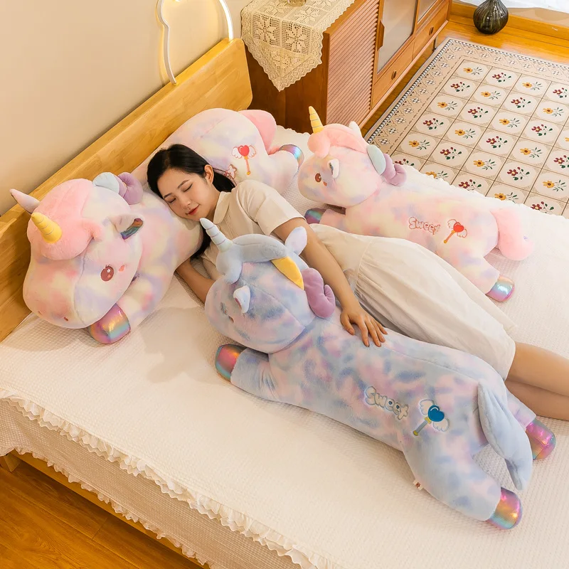 

Kawaii Радужный Единорог, плюшевые игрушки, мягкие куклы, животное, гигантская лошадь, подушка для сна для мальчиков и девочек, подарок на день рождения, детская игрушка