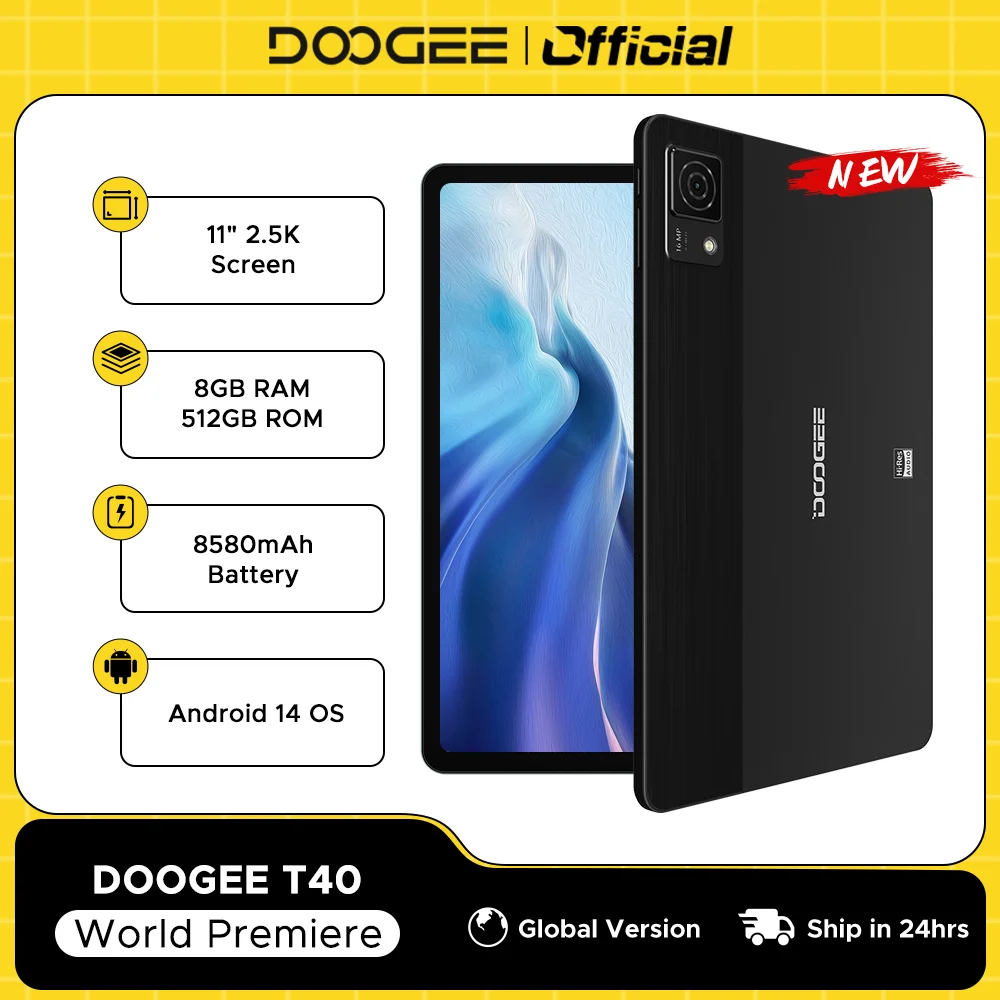 

DOOGEE T40 Tablet Android 14 11" 2.5K 20GB(8+12) RAM 512GB ROM Helio G99 8580mAh 18W Charge Face Unlock 7.6mm ultra-thin Tablet