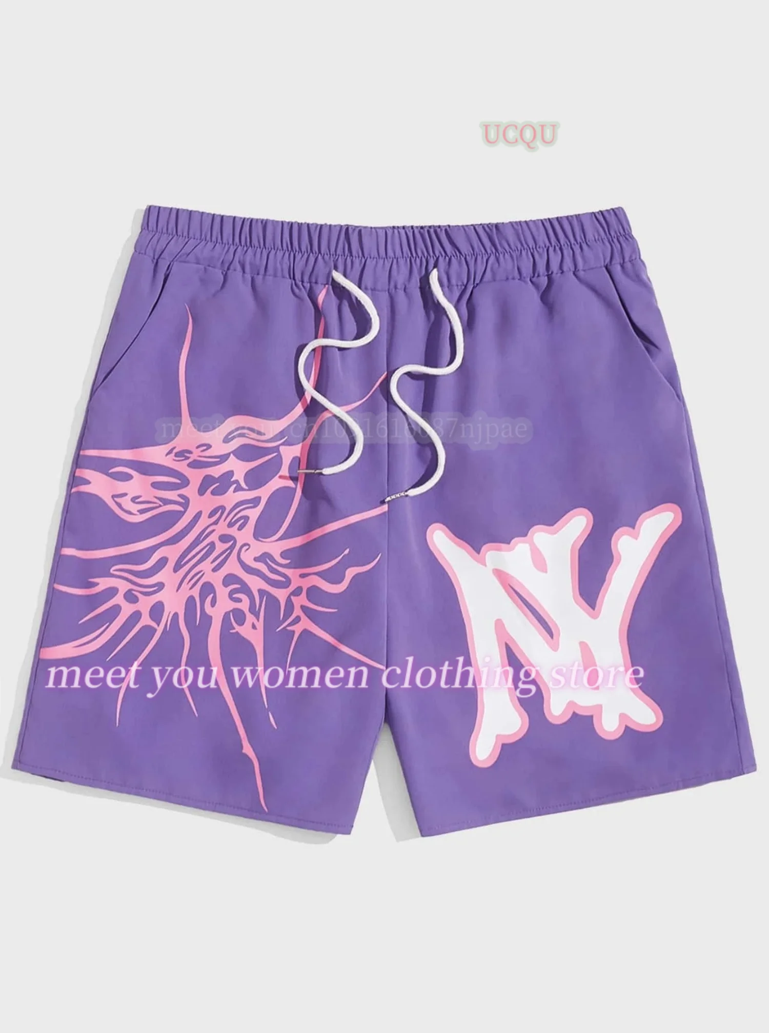 2025 new Women European Women's Retro y2k Aesthetic Pajamas Shorts with Pockets Y2k casual NY print Shorts