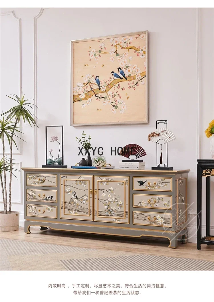 Affordable Luxury Style French New Chinese Style Hand Drawn Flowers and Birds Solid Wood Porch Dining Side Locker