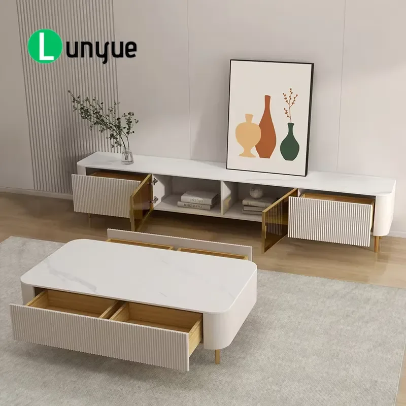 Modern White and Gold TV Console Stand Wooden Media Cabinet for Living Room Contemporary Furniture Storage Unit Home Decor