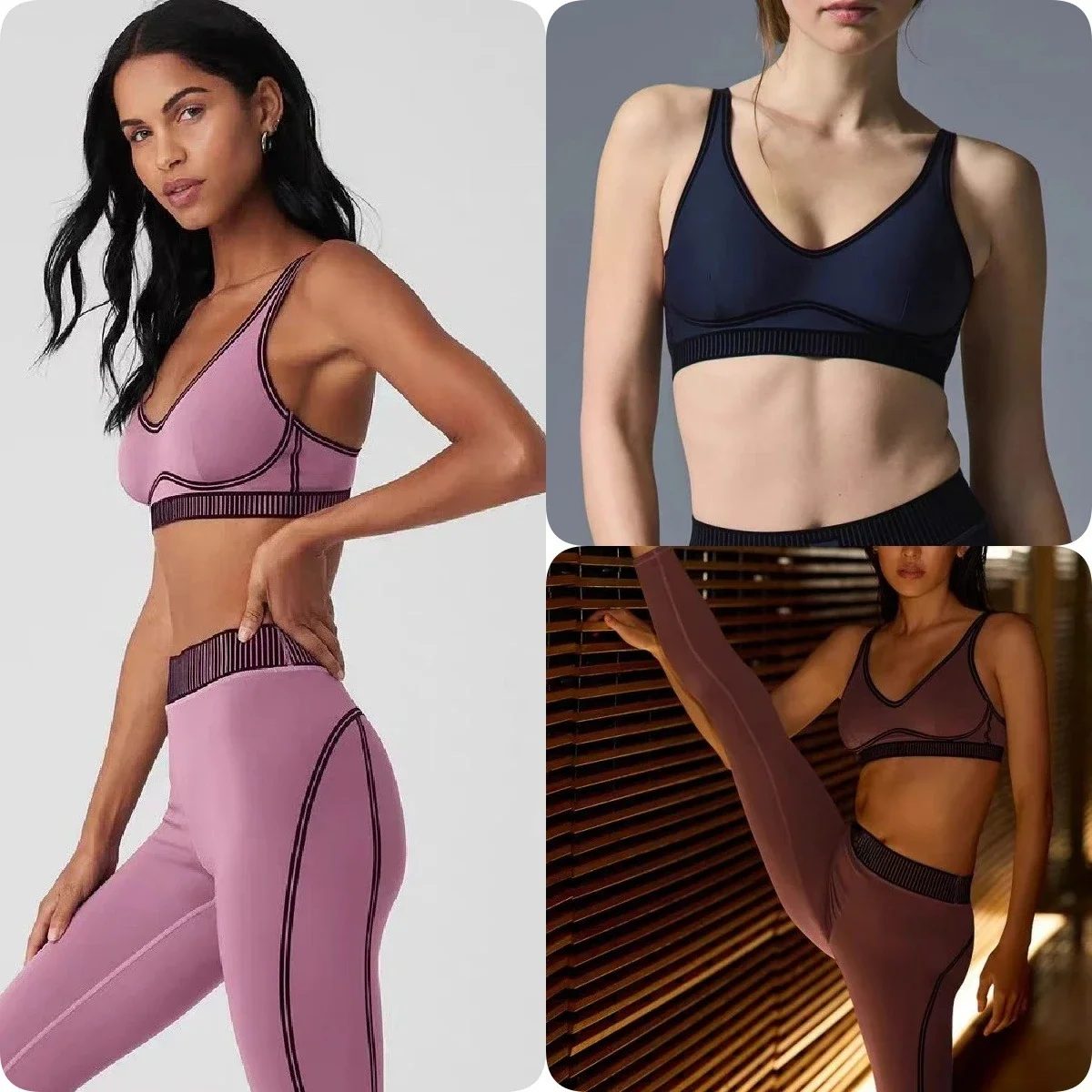 

@OL Yoga Two Piece Set Summer Women Fashion Sports Leisure Solid Color Simple Strap Bra with Pads High-Waist 7/8 Line Up Legging
