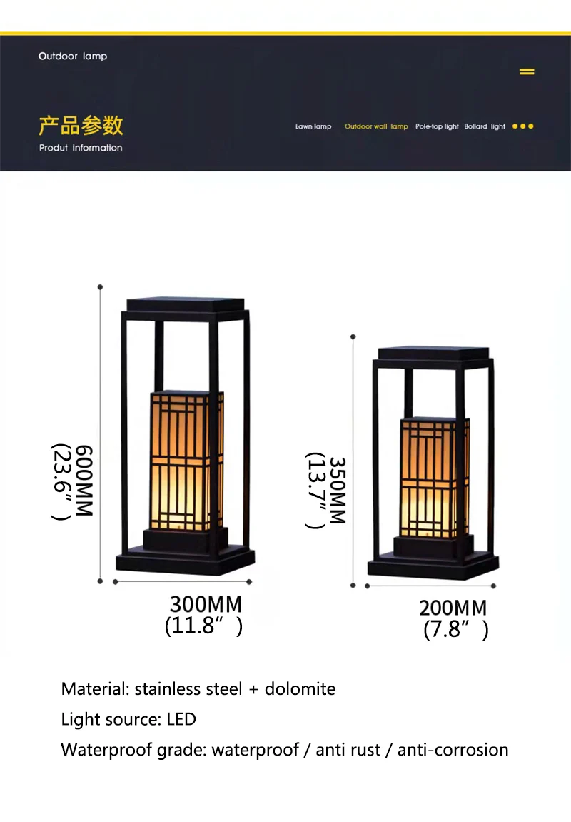 ANITA lampu rumput luar ruangan klasik Cina LED lampu portabel tahan air IP65 untuk listrik rumah Hotel Villa Dekorasi Taman