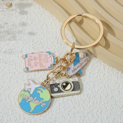 Cute Enamel Keychains Cartoon Explore Earth Plane Key Rings Camera Sign Pendants For Women Men Friendship Gifts Handmade Jewelry