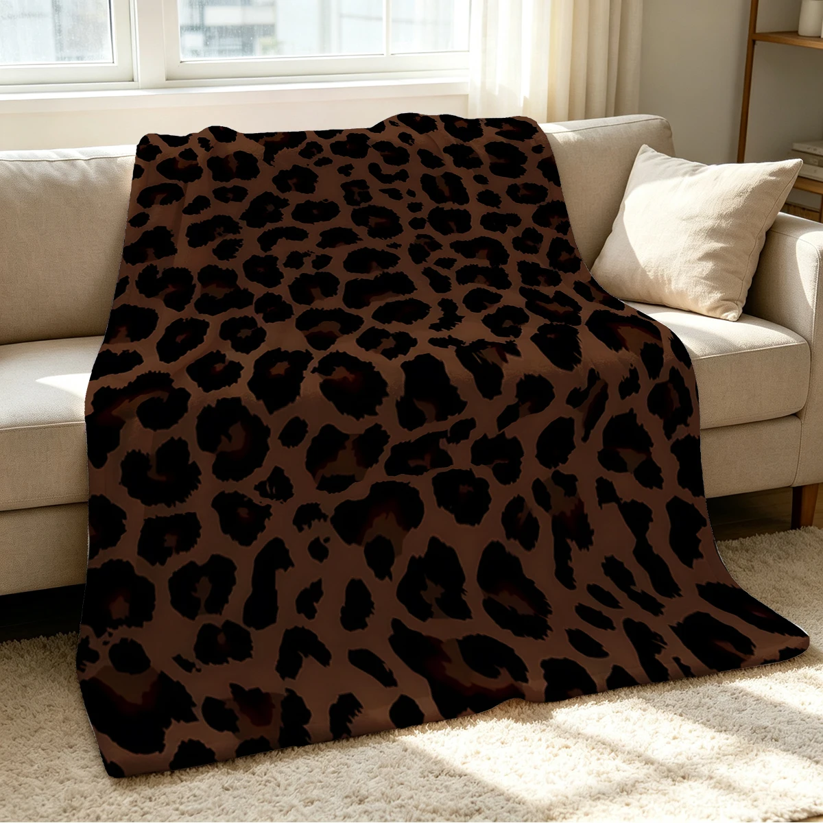 Brown Black Leopard Spots Flannel Blanket Warm Soft Halloween Christmas Couch Warm Cozy Decorative Decor Gift for All Season