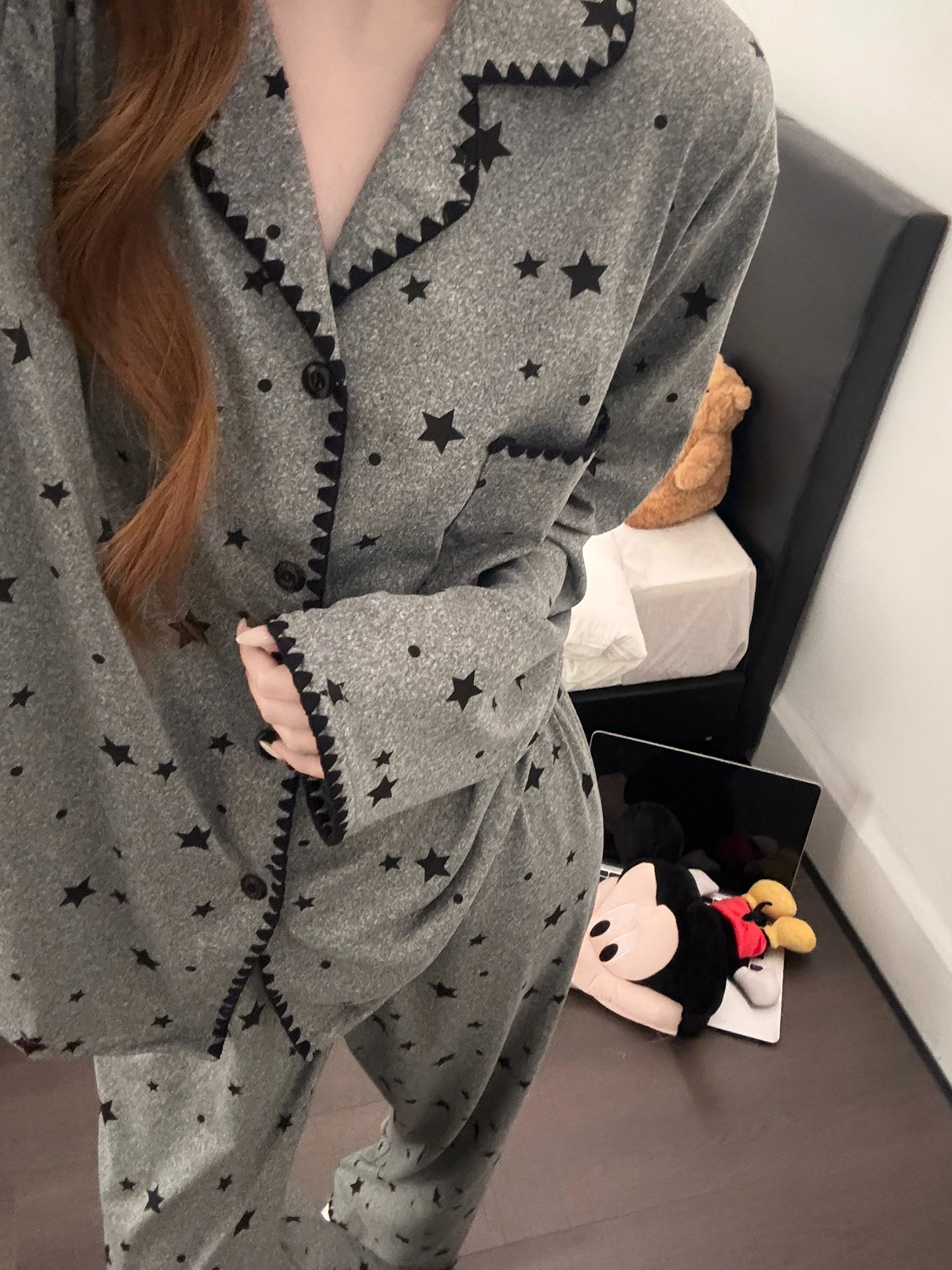 

Korean Sle Star Print Spwear Set Women's Loose Comfortable Long Sve Long Pants Home Clothes Cardigan Sle Spring Aut...