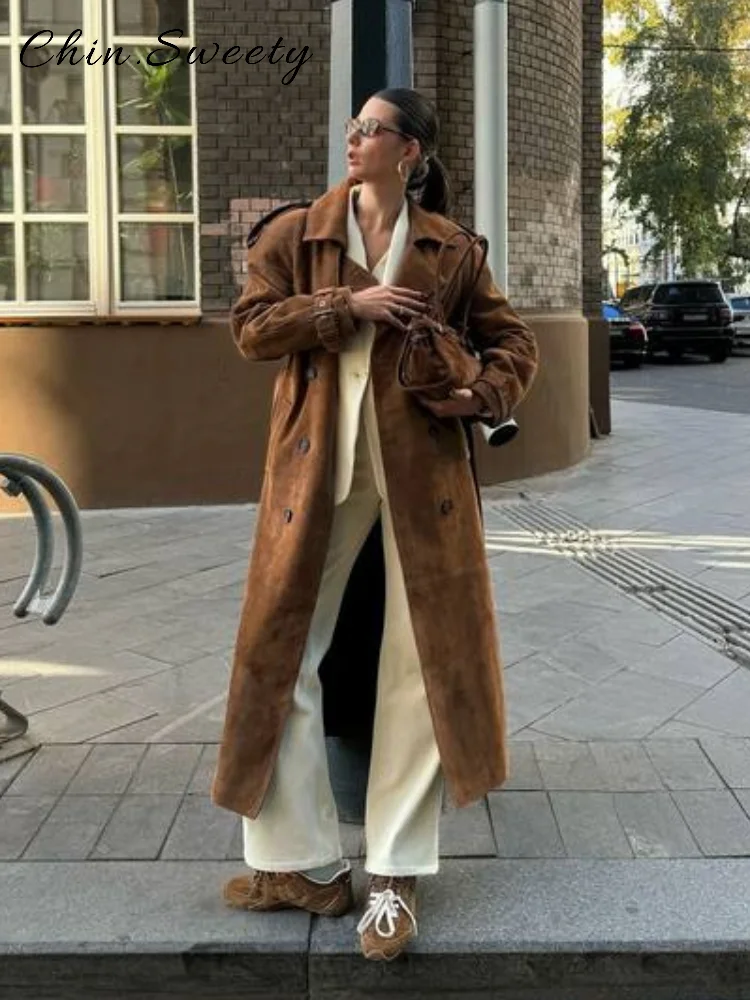 

Элегантное женское двубортное пальто с поясом, свободные лацканы, однотонные пальто с длинными рукавами и карманами, осень 202, женская шикарная теплая верхняя одежда