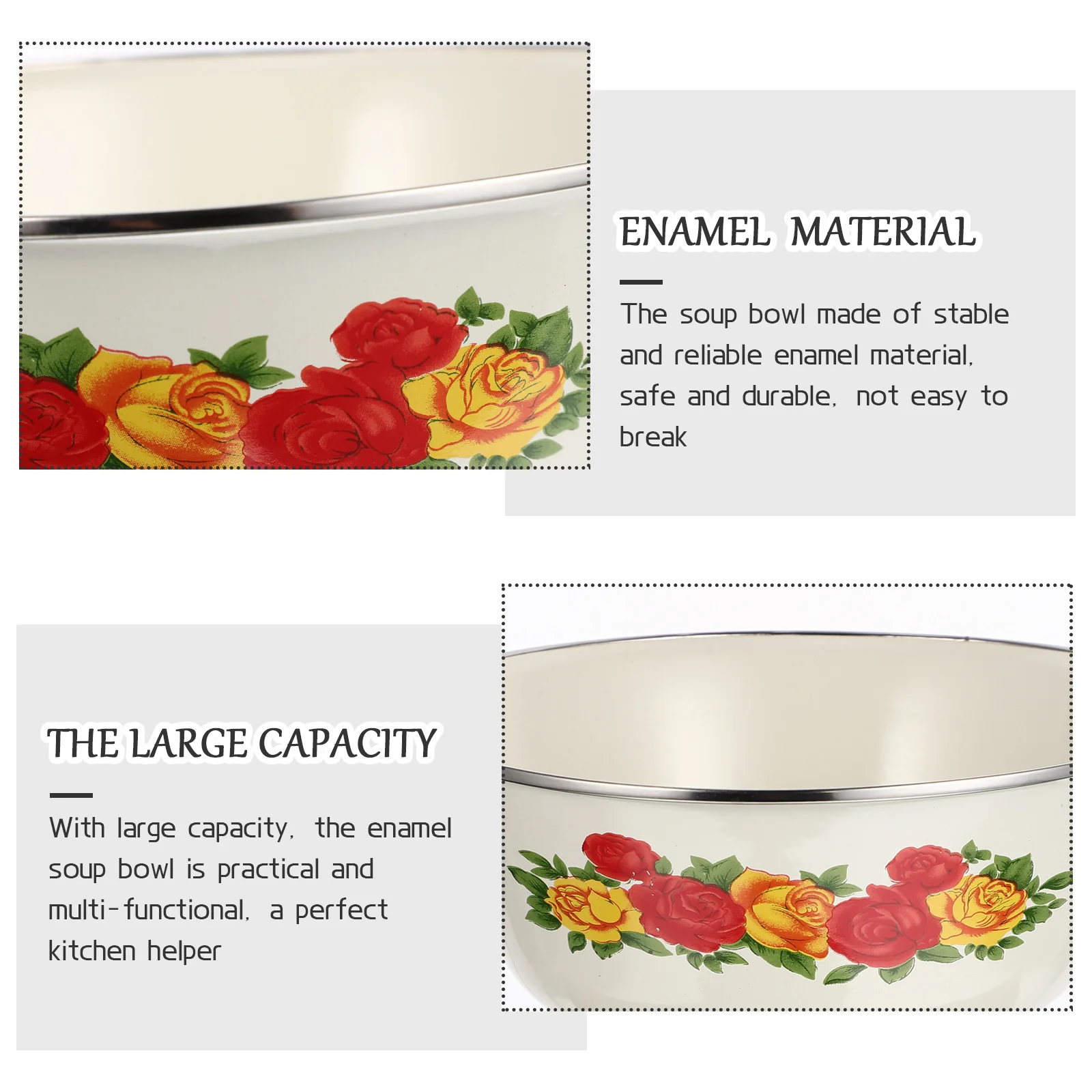 

4Pcs Vintage Enamel Soup Bowl Retro Kitchen Enamelware Set for Pasta Rice Noodles Salad Fruit Cereal Serving Bowl