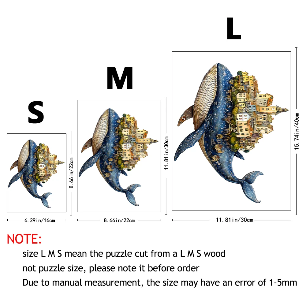 Artisan Whale Castle Wooden Puzzle – Handcrafted Animal Village, Intermediate Challenge & Marine Wall Art – Portable Family Game