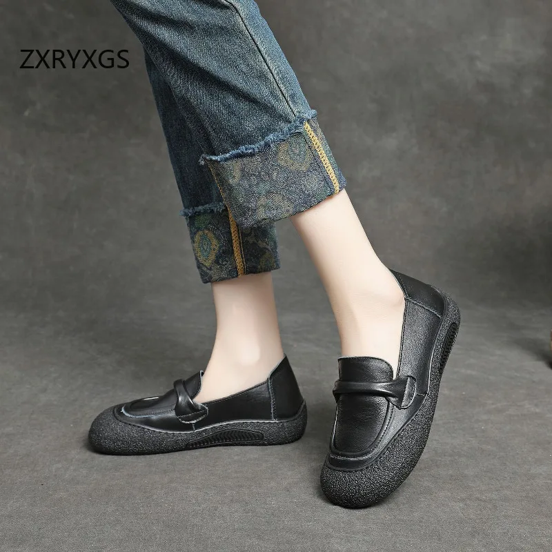 ZXRYXGS 2024 capa superior de piel de vaca nuevos zapatos planos suela suave zapatos cómodos de cuero para mujer zapatillas casuales zapatos de tendencia de temperamento