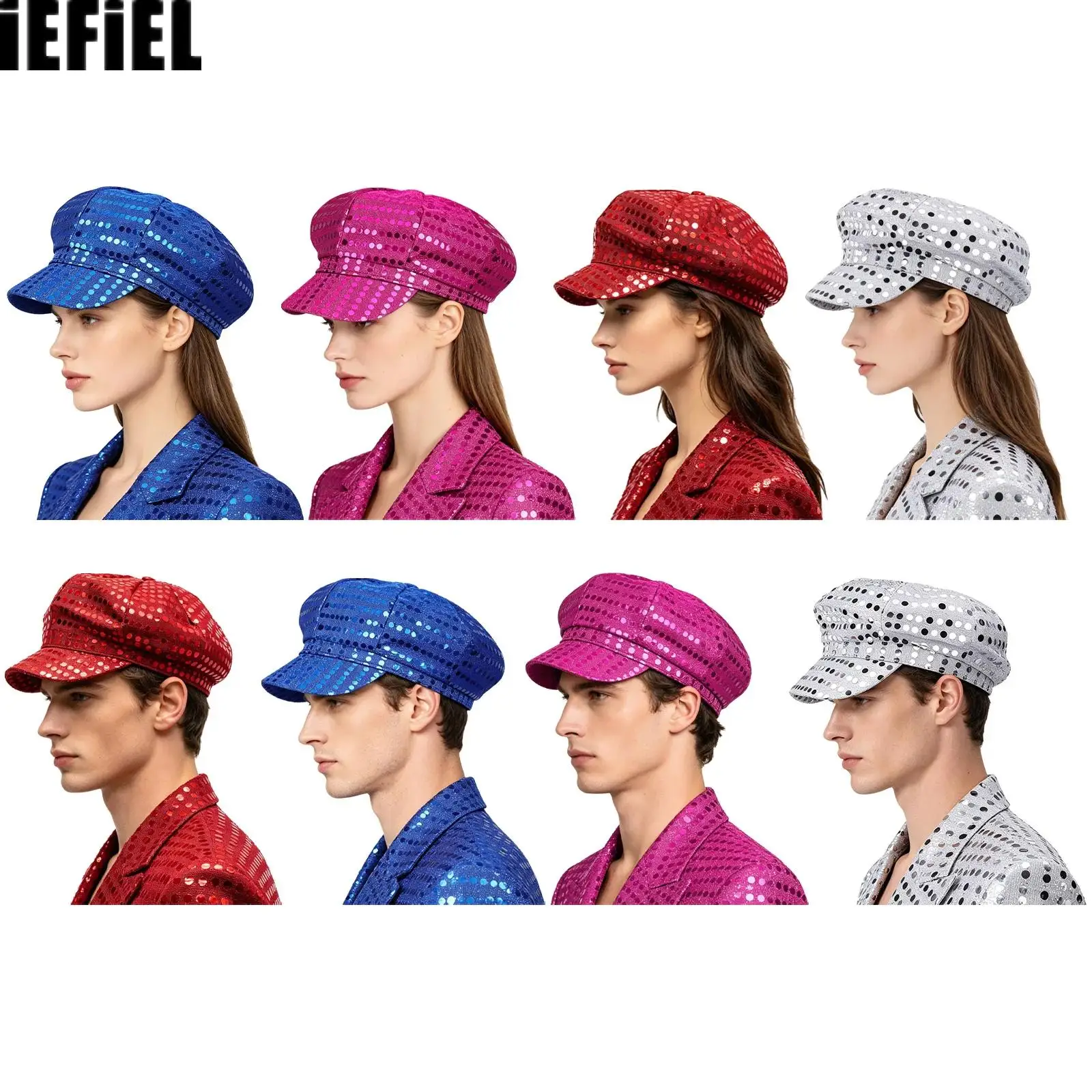 

Women Men Glitter Sequin Hat Bling Cap 70s Party Hats Retro Dance Hat Stage Performance Cap 1970s Costume Accessory