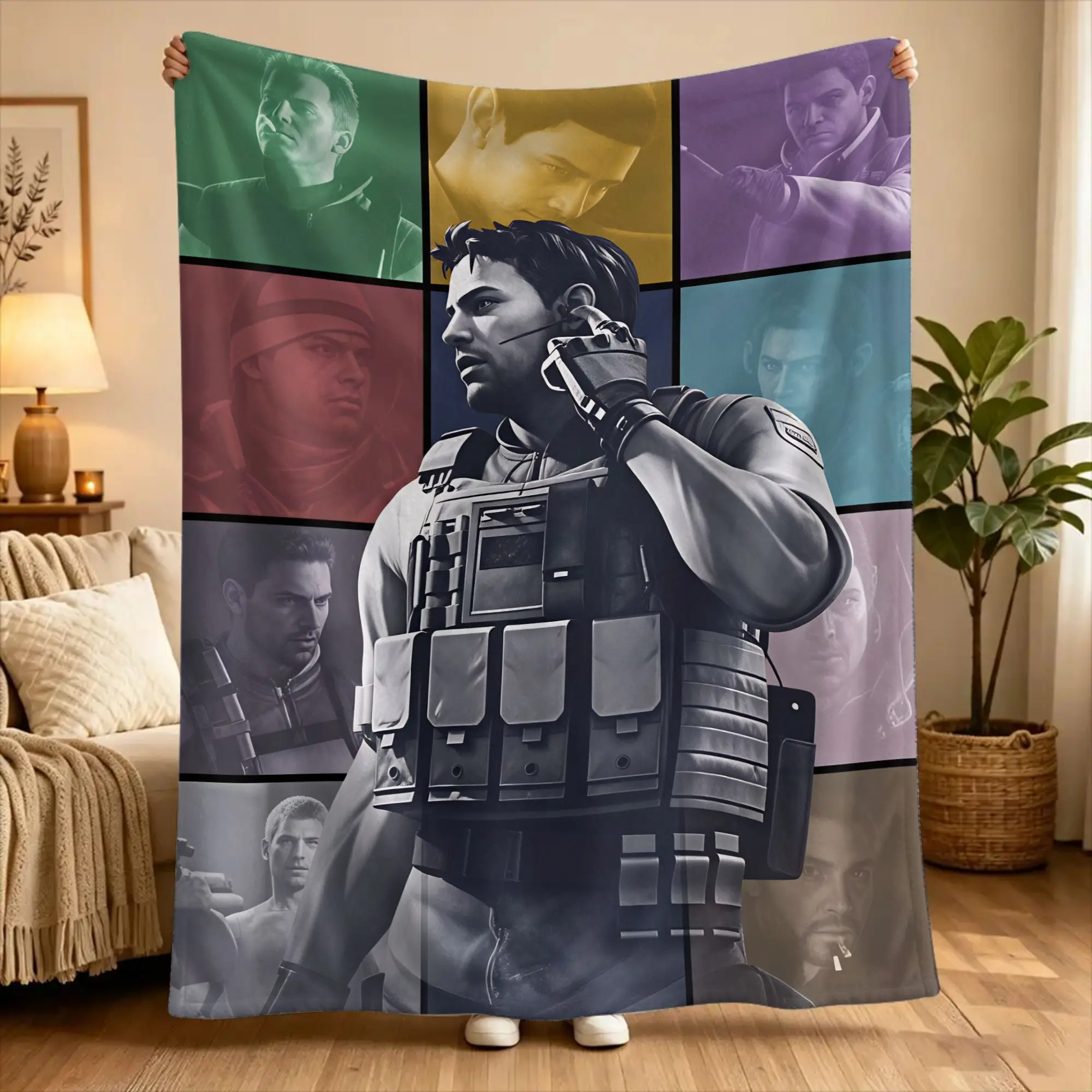 Chris Redfield Resident Evil Blanket Plush Throw Blanket For Couch Chair Sofa Bed Travel Office Flannel Bedspread Bed Cover