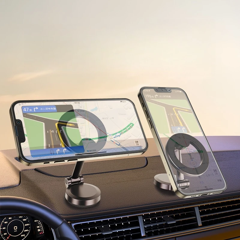 360° Rotating Magnetic Car Phone Holder Foldable Dashboard Mount for All Smartphones Car Mobile Navigation Support
