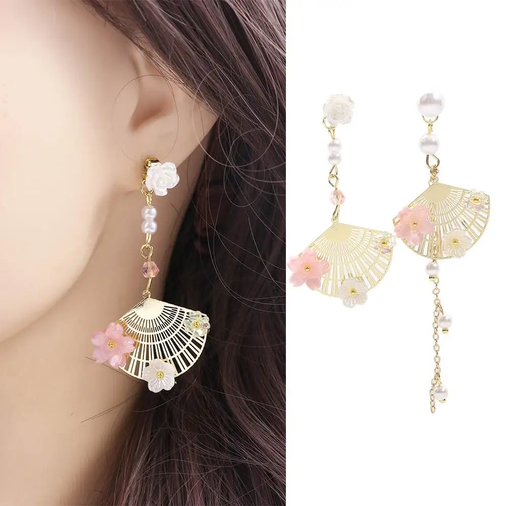 Fairy Luxury Ancient Temperament Long Asymmetric Party Jewelry Female Earrings Chinese Style Fan Earrings Dangle Earrings