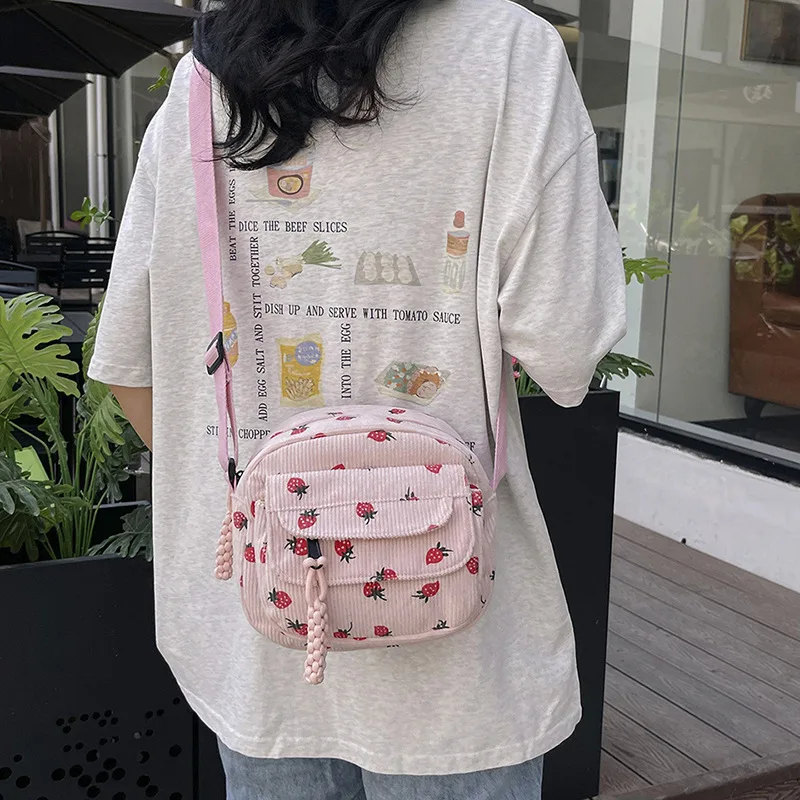 

Small Crossbody Messenger Bags For Women Canvas Strawberry Printed Shoulder Bag Female Zipper Daily Commuting Flap Bag And Purse