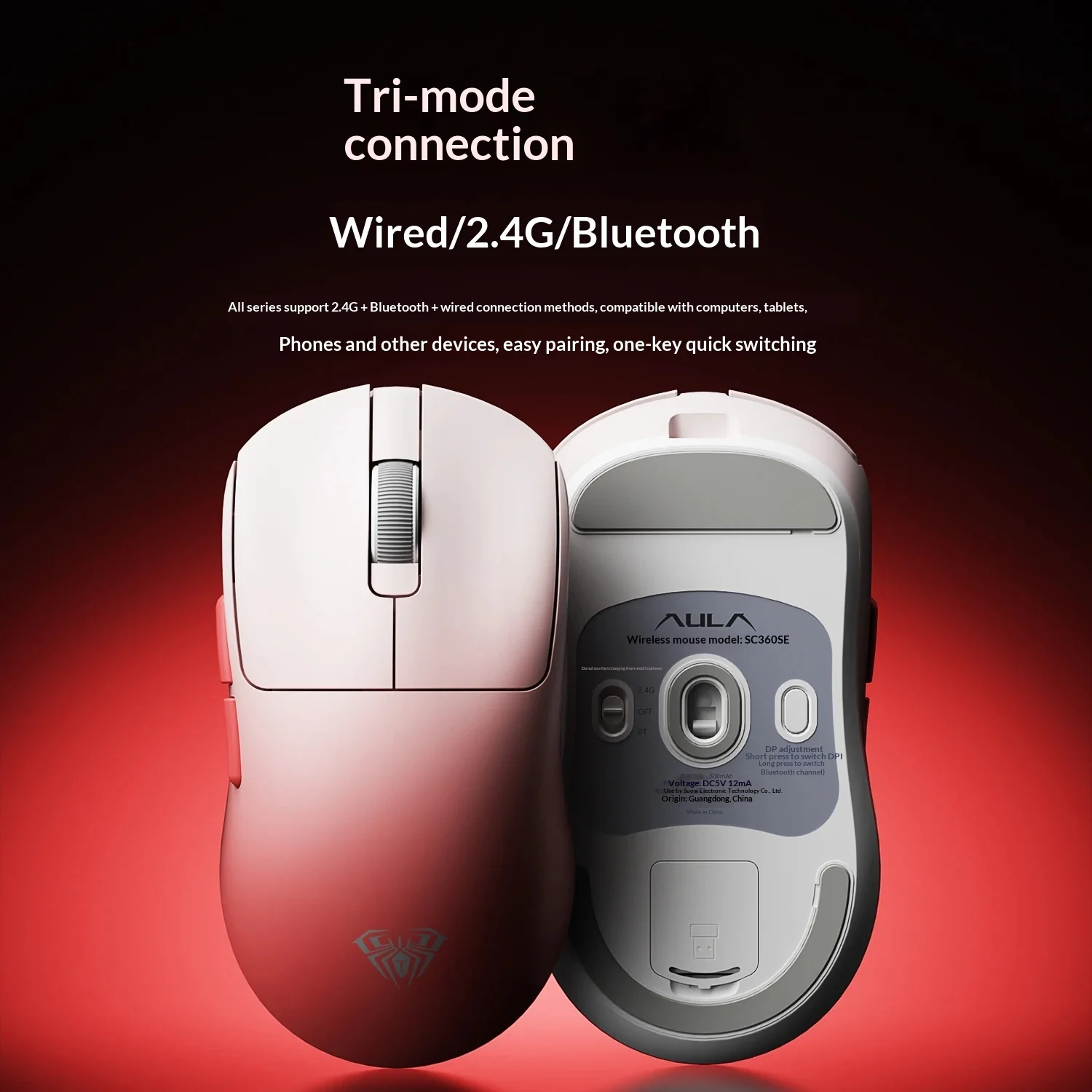 Aula SC360SE Wireless Mouse 3Mode Bluetooth Gamer Mouse SC360 SE Lightweight Notebook FPS 800mah For Small And Medium hands Mice