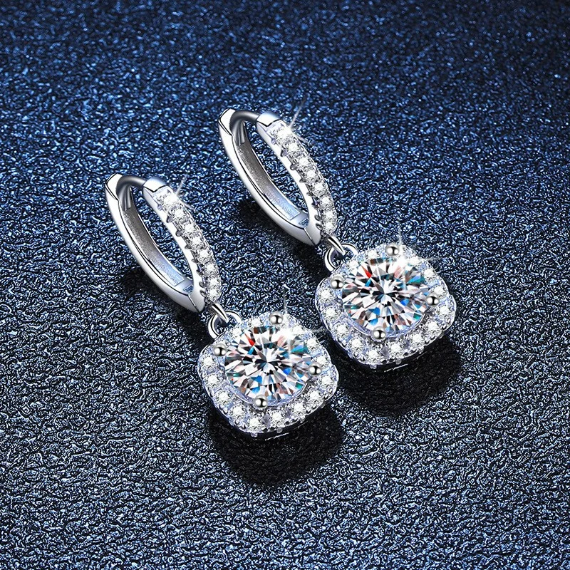

E033 Lefei Fashion Trendy Fine Moissanite Classic Dangle Square Drop Earrings For Women Real s925 Sterling Silver Party Jewelry