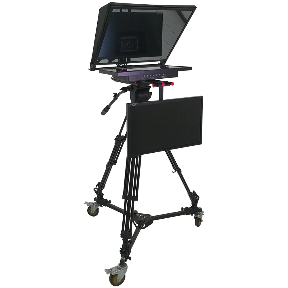 TY21G2 built-in prompter 21 inch dual screen studio teleprompter with PTZ caster tripod wireless remoter live stream speech