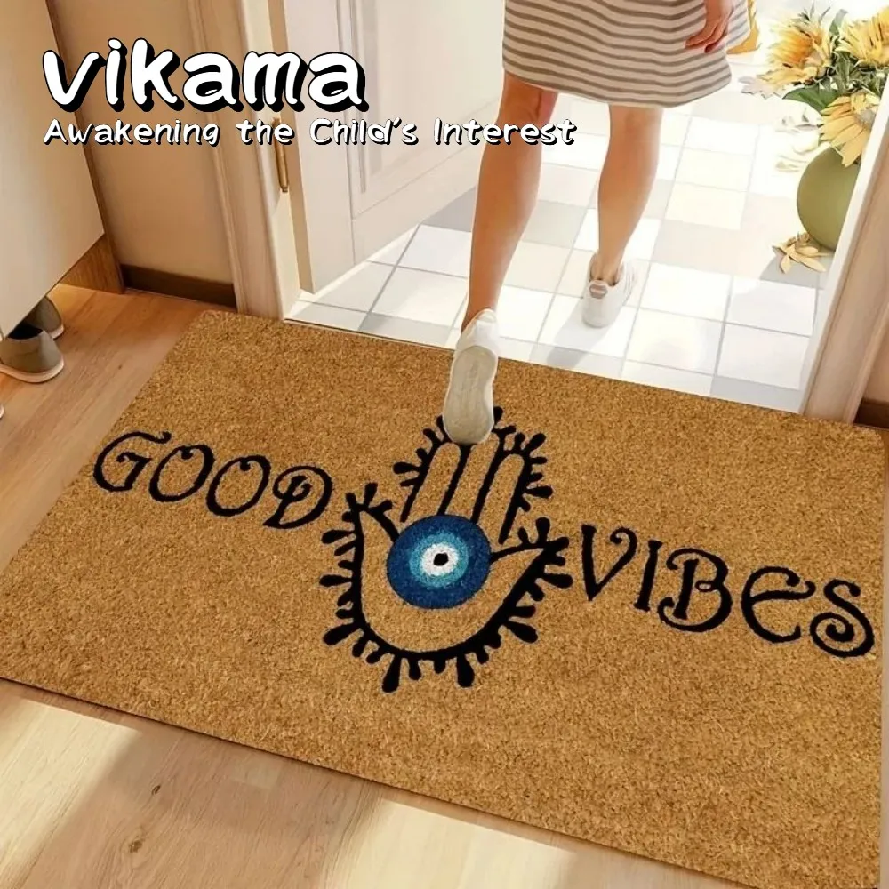 VIKAMA Evil Eye Welcome Doormat—1 Piece Anti-Slip Stain-Resistant Polyester Entrance Carpet, Indoor & Outdoor Felt Rug mat