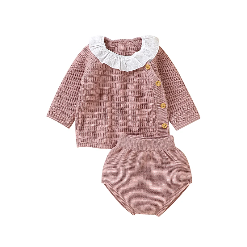 

Autumn Winter Warm Knitted Newborn Baby Girls Clothes Set Long Sleeve T-Shirt+Bottoms Daily 2PCS Outfits for Infant Outwear Suit