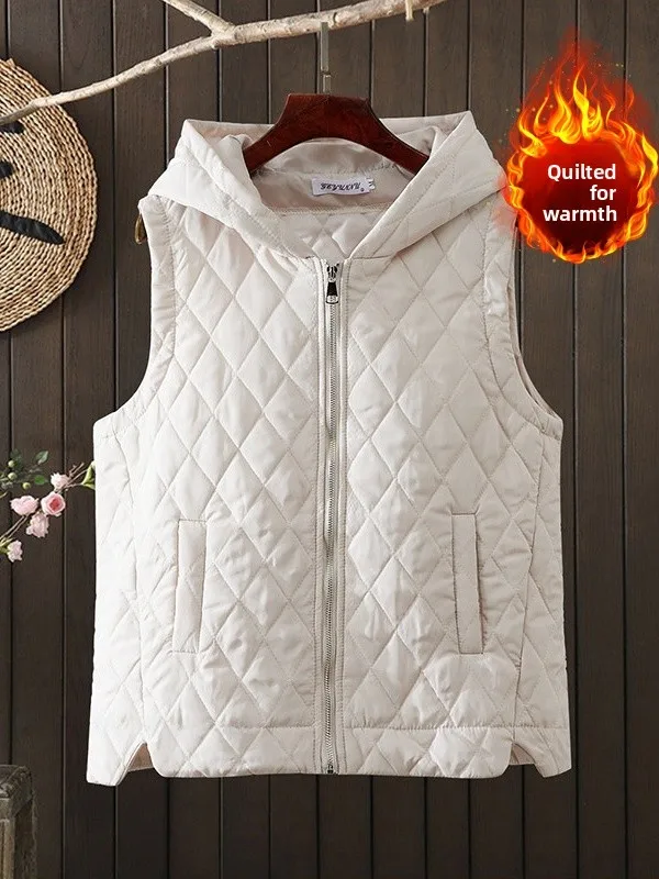 

Легкий стеганый хлопковый жилет с ромбовидным узором, женский теплый повседневный жилет больших размеров с капюшоном на молнии, Jaet, осень-зима