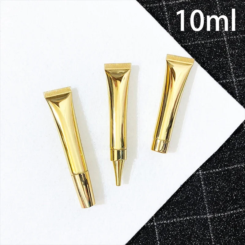 

Shinny 10ml Gold Plastic Cosmetic Soft Bottle 10g Hand Lotion Eye Cream Lip Balm Refillable Packing Bottles Inner Plug