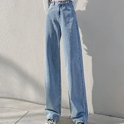 Trousers with Pockets Pants for Woman Blue Straight Leg Women's Jeans High Waist Shot Shiny Streetwear Loosefit Fitted A R 90s Z