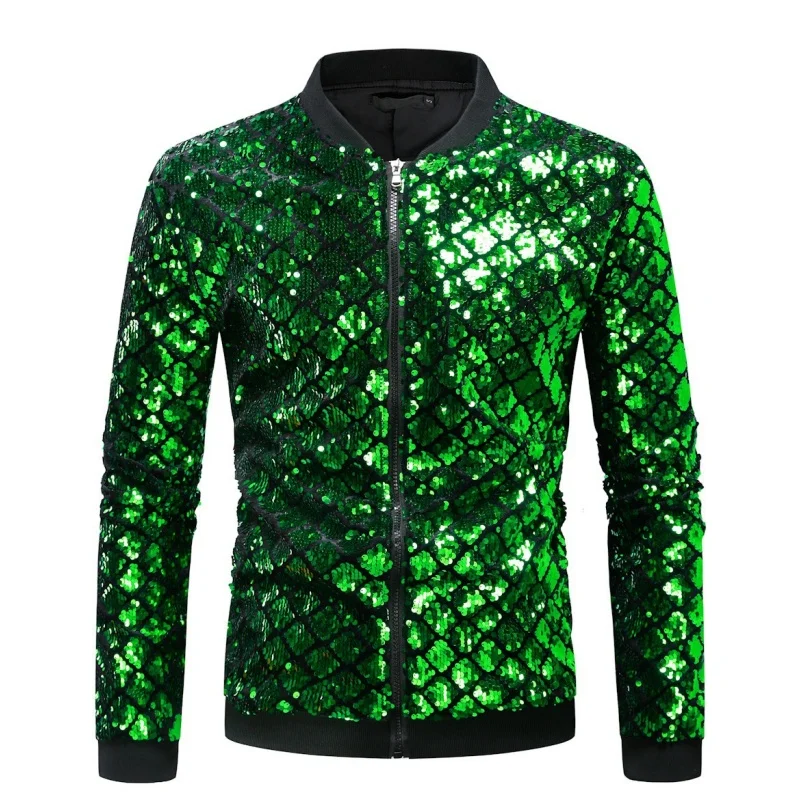 

Mens Jacket Coat Long Sleeve Sequins Nightclub Bar Stage Wear Fashion Club Mirror Surface Bling Performance Clothes