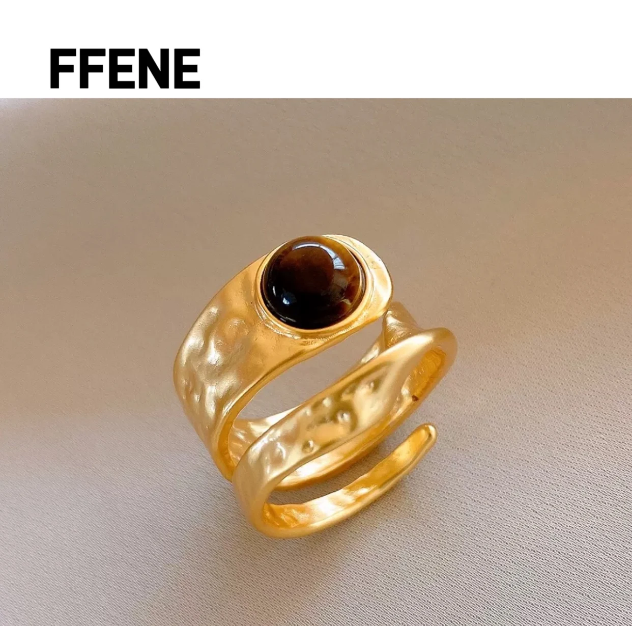

Hot-selling irregular round tiger's eye open ring in Europe and America, luxurious and high-end feeling, ring on the middle fing