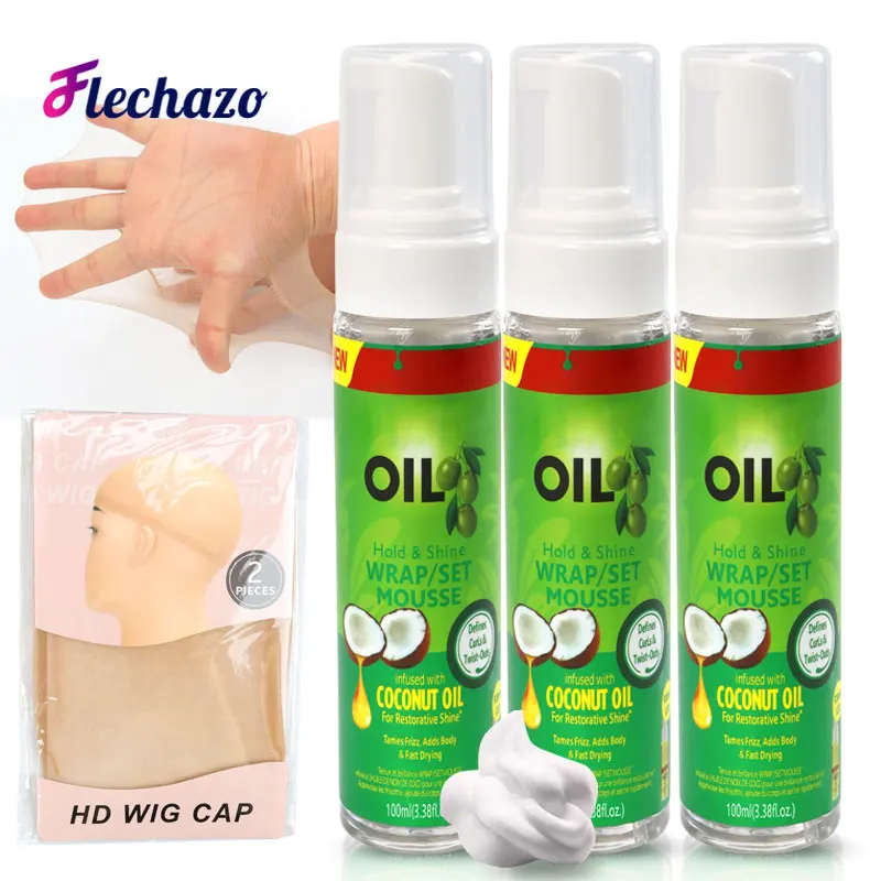 Olive Oil Hold & Shine Wrap/Set Mousse And Hd Wig Cap 100Ml Soft Curly Hair Mousse Wavy Braids Hair Wrapping Foam Good Smell