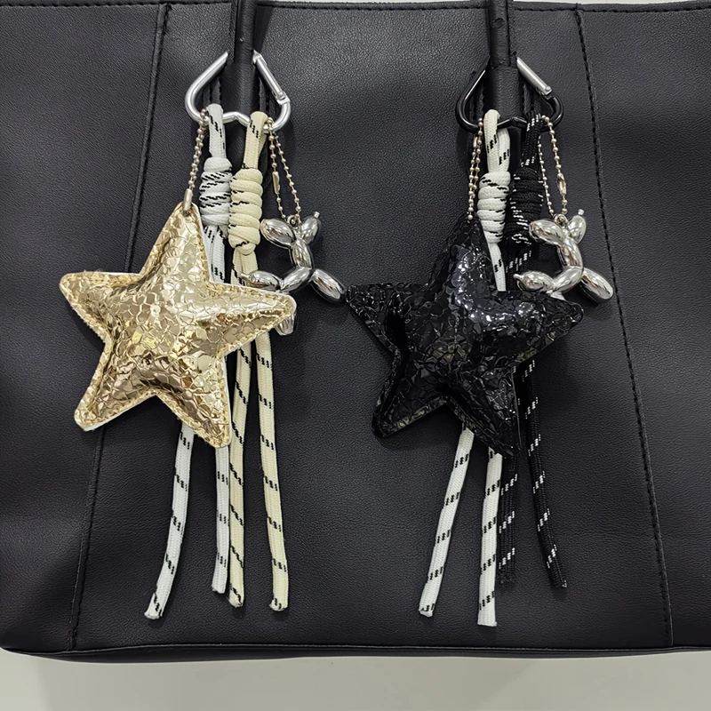 Neuer Leder-Stern-Taschenanhänger, niedlicher Ballonhund, dekorativer Schlüsselanhänger, modisches geflochtenes Seil, Taschenhängedeko – Detail 4