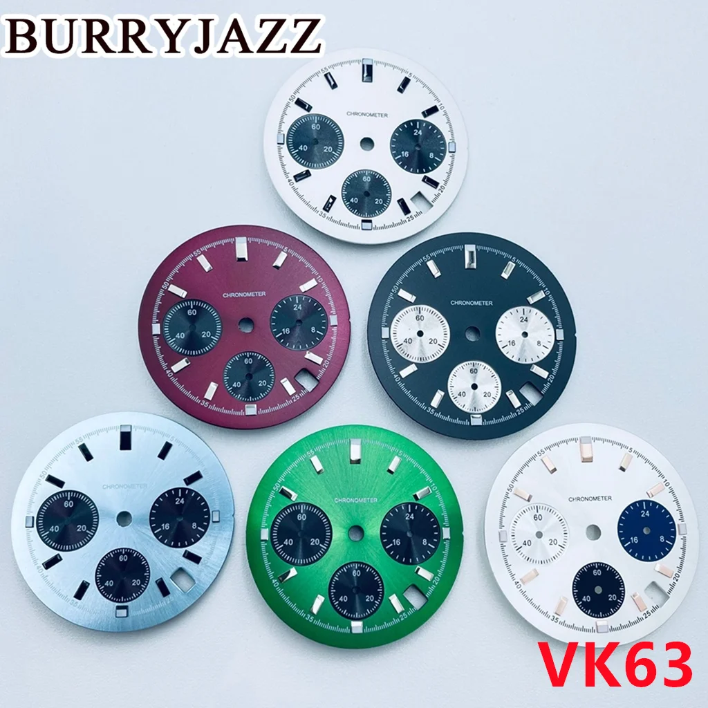 

Зеленый светящийся циферблат хронографа 30 мм для часов VK63 VK63A с датой на 6 часов, циферблат с пандой, аксессуар для часов с кварцевым механизмом